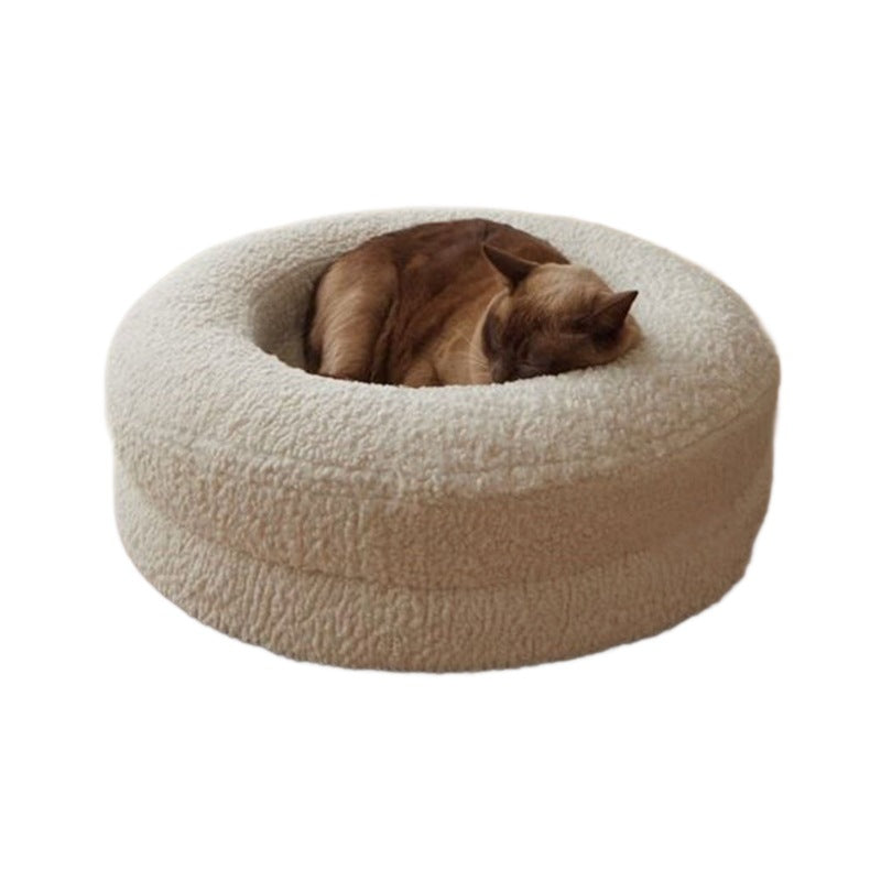 Solid Color Round Pet Bed For Indoor Comfort