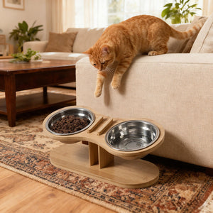 Enhance Your Pet's Dining Experience with the Adjustable Tilted Pet Feeding Bowl Stand